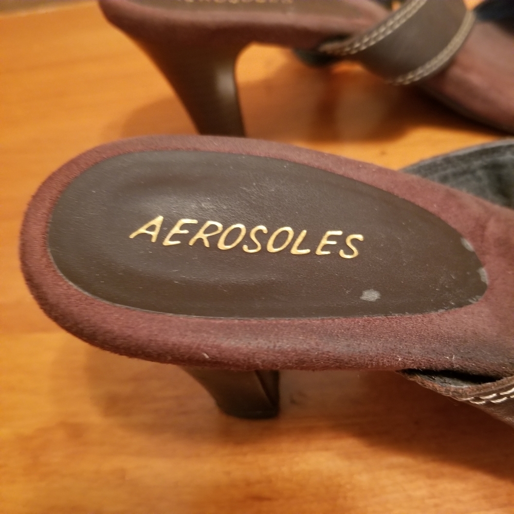 Aerosoles Powpaya Dark Brown Leather Heels Adjustable Top Strap Sz 9 - Picture 6 of 7